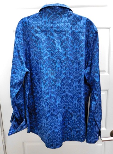 Robert Graham Blue Floral Cotton Blend Down Shirt L - Picture 4 of 6