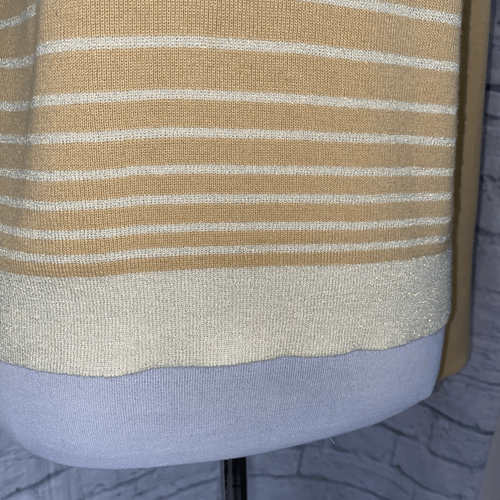 Casual Corner women L cotton blend mock turtleneck Longsleeve stripe gold&cream - Picture 3 of 10