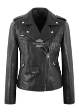 Ladies Brando Cross Zip Slim Fit Biker Style Classic Fashion Real Leather Jacket