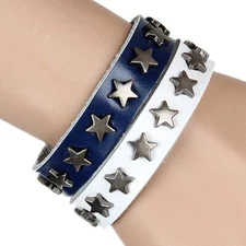 2 PCS Gothic Pentagram Studded Bracelet Vintage Leather Star Wristband Cuff Gift