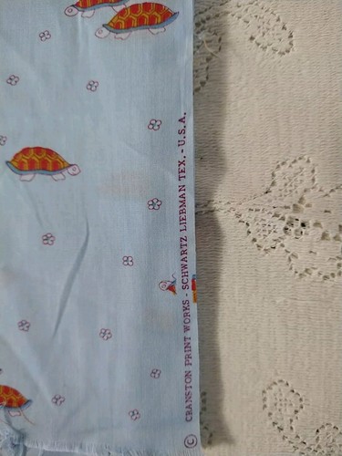 Cranston Print Works Schwartz Liebman Vtg Turtles Tiny Floral Blue 21" x44 - Picture 3 of 4