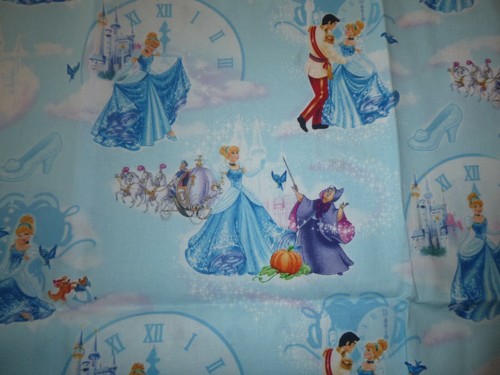 Disney Cinderella on blue Cotton standard handcrafted pillowcase