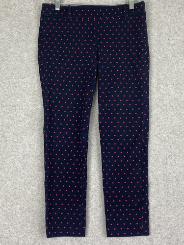 J Crew Pants Womens 0 Petite Navy Pink Dots Low Rise Straight Crop Stretch