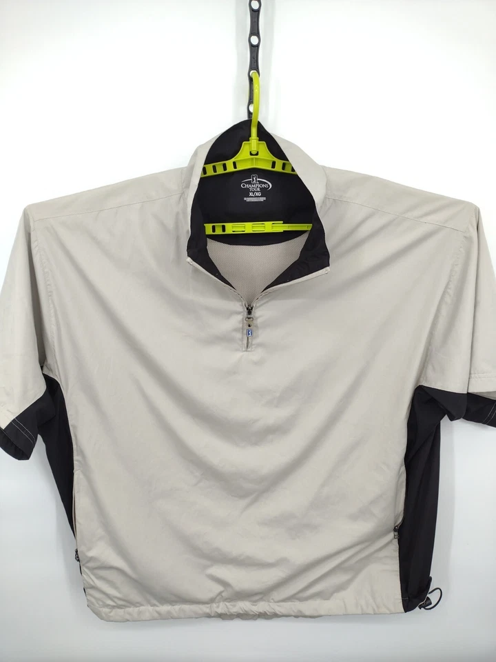 Pullover de golf Champions Tour cortavientos para hombre color tostado manga corta 1/4 cremallera logotipo Foto 2 de 4