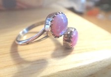size 9-10 Adjustable Sterling Silver Pink Lab Opal Double 8mm Rounds Ring