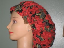 Surgical Scrub Hats/Caps Christmas Pretty Poinsettias Red