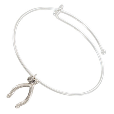Ky & Co Silver Tone Wish Bone Good Luck Charm Bangle Bracelet USA Made One Size