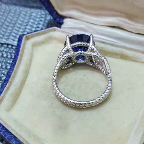 Qvc 925 Sterling Silver Ring, Simulated Sapphire Ring, Size O.5 US 7.25 - Picture 6 of 7
