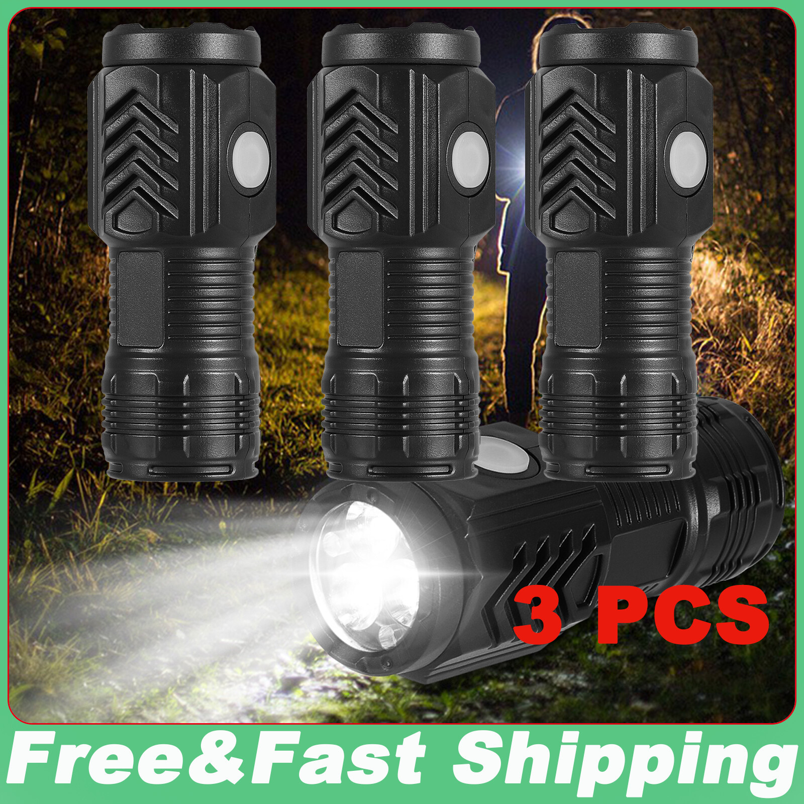 3X Super Bright LED Tactical Flashlight Mini USB Rechargeable Lamp 3 Modes Light