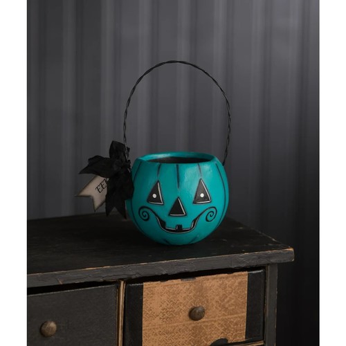 Bethany Lowe Halloween Teal Jack O Lantern Pumpkin Bucket, 5.5" T, LA1398 NWT - Bild 1 von 4