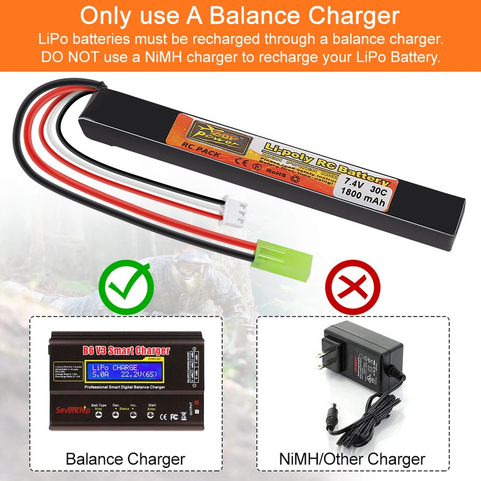 Batería LiPo Stick 7.4V 1800mAh 30C con Mini Enchufe Tamiya para Pistolas de Airsoft Rifle Foto 4 de 4