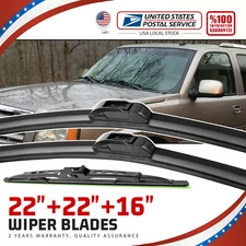 3 PCS Wipers Front & Rear Standard Flat Window Windshield Wipers 22"22"16" Hook