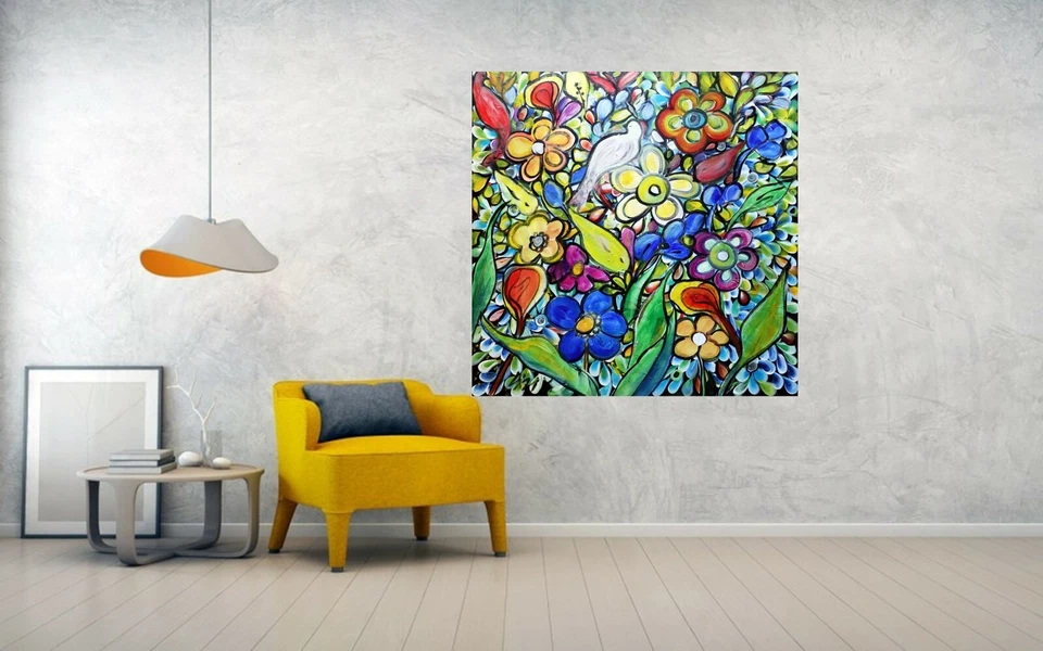 Pájaros Flores y Mariposas Cuando las Flores Cantaban Pintura Original Foto 2 de 4