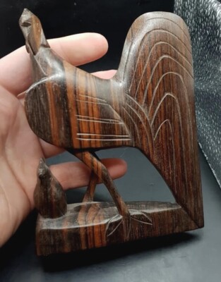 Verziertes geschnitztes Holz Huhn Henne mit Baby Küken Ornament Ausstellungsstück 