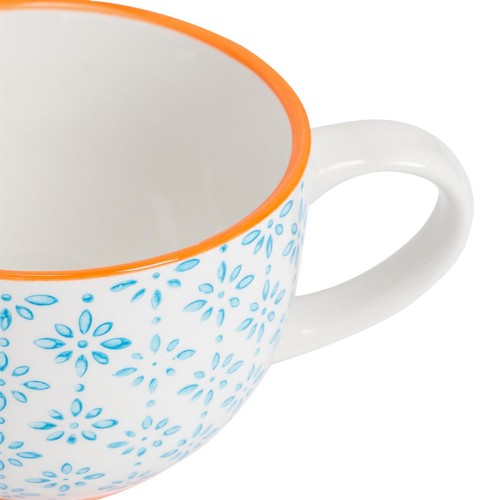 Hand Printed Cappuccino Cup Set Porcelain Coffee Teacups Blue 250ml - Picture 4 of 7