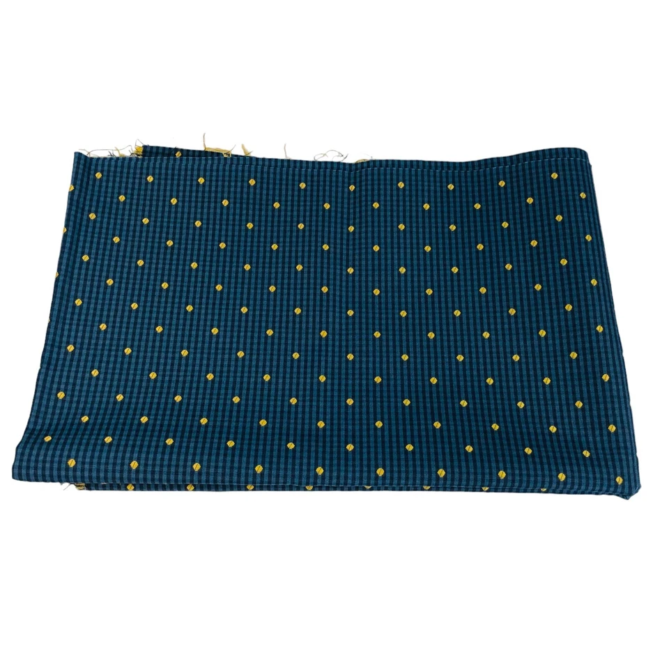 Blue Gingham & Gold Embroidered Upholstery Taffeta Fabric 1 yd - 56" Wide - Image 2 of 4