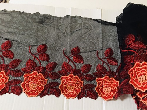 Red Floral Embroidered Mesh Lace Trim for Sewing/Crafts/Bridal/8" Wide - Picture 6 of 12