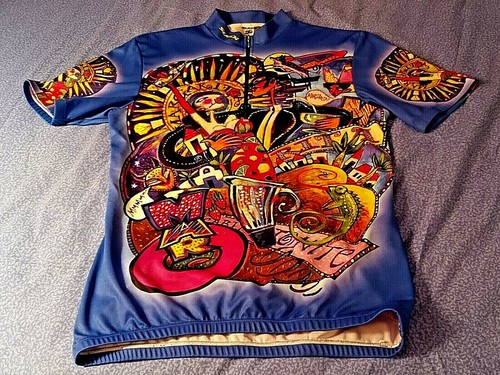 SUGOi Cycling Jersey Margarita Dancers Size Large Blue All Over Funky Art Print - Picture 4 of 7