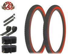 ALTA BICYCLE WIRE BEAD TIRE 24 x 2.125 BLACK/RED HEAVY DUTY DIAMOND 8pc SET.