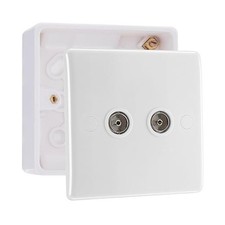 BG Electrical Double TV Aerial Socket White Moulded & 32mm Pattress Back Box