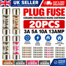 20x Mixed Domestic Fuses 3a 5a 10a 13a Plug Top Household Mains Ceramic Fuse