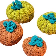 Handmade Crochet Pumpkins Set of 4 Fall Decor Farmhouse Autumn Halloween