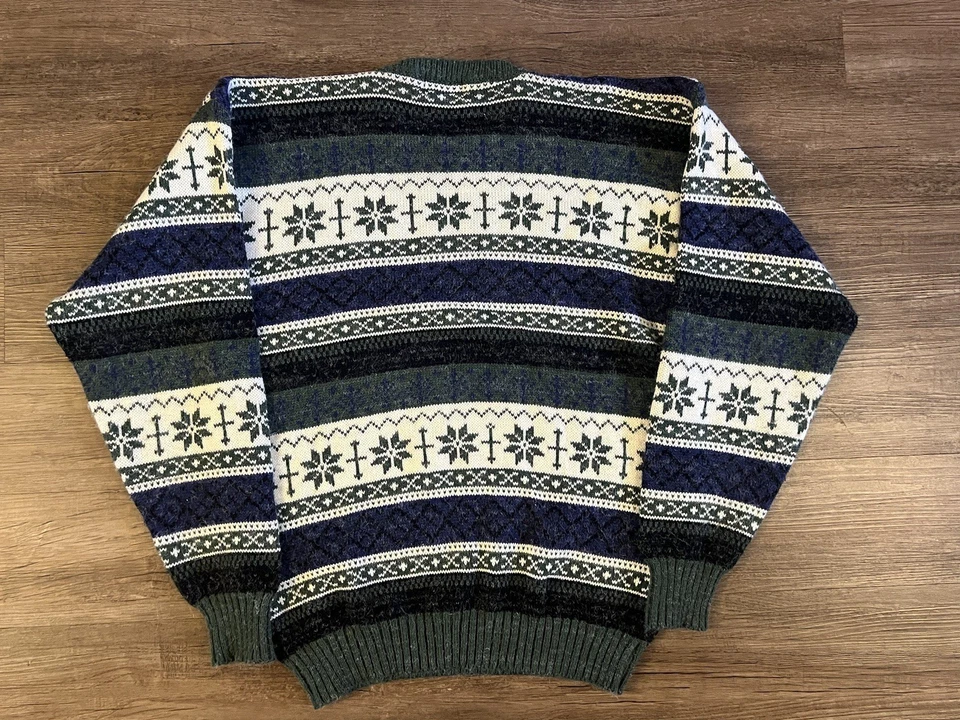 Antigo Suéter Masculino St Johns Bay Grande Alto Verde Ilha Justa Manga Longa Nórdica - Imagem 2 de 4