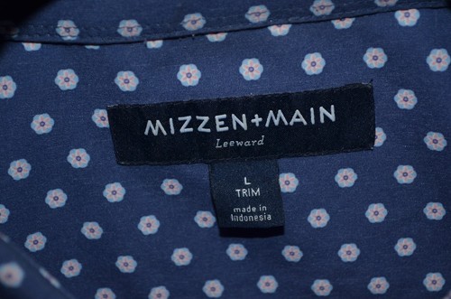Mizzen Main Leeward Mens L Trim Fit Button Down Geometric Blue Long Sleeve Shirt - Picture 4 of 11