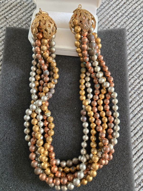 Vintage Beaded Necklace Heavy Ball Beads Brass Copper Necklace Multi Metal Beads
