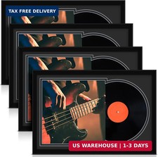 4 Pcs Vinyl Record Display Frame,Black Matting 16x22 Inches Double Groove Reco