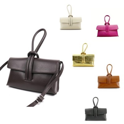 Kleine Umhängetasche Clutch Handtasche aus echtem Leder mit Riemenverschluss