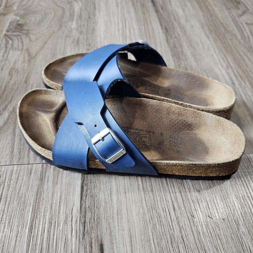 Birkenstock Birkis Sandals Size 7 38 Santosa Blue Women’s Slides - Picture 4 of 5