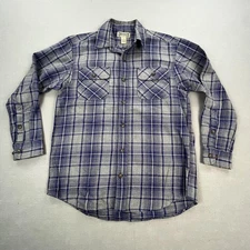 Duluth Trading Co Shirt Mens Medium Gray Blue Plaid Flannel Cotton Workwear