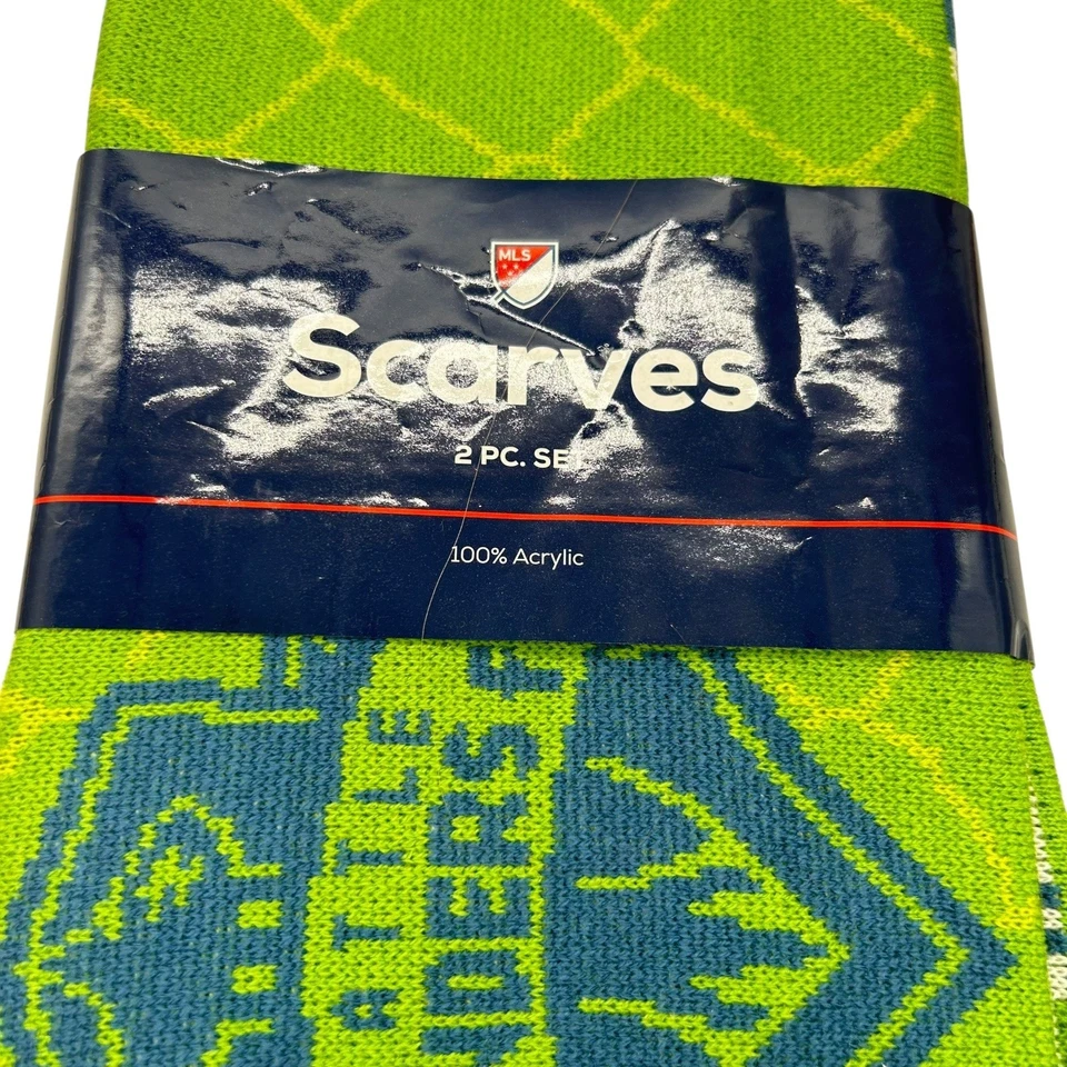 NUEVO Seattle Sounders FC MLS Juego de 2 Bufandas Verde Azul Fútbol Fan Regalo Para Siempre Foto 3 de 4