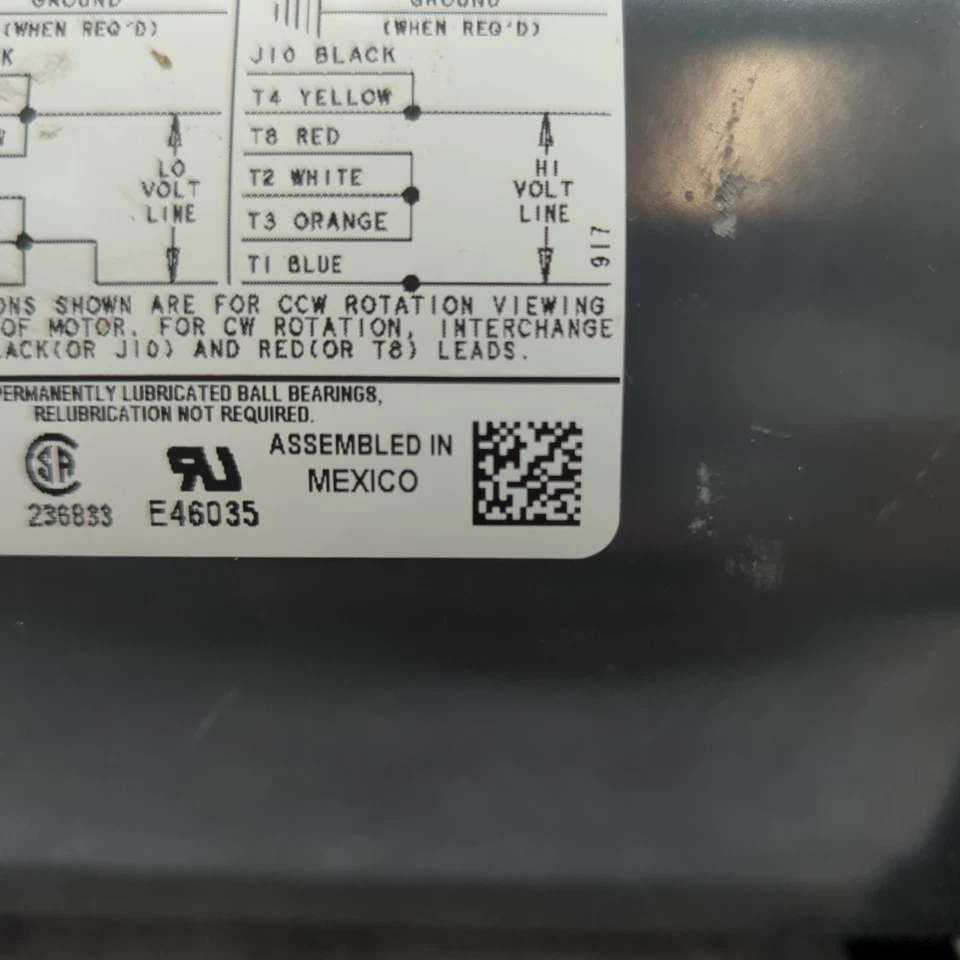 Electric Marathon Motors 5KC35MN73 G1513 1/3 HP 1 PH 1800 RPM 115/230 V Footless - Image 4 of 4