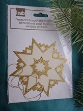 Weihnachtsdeko Fensterbilder Weihnachten Goldener Glitter Stern mit Bändchen