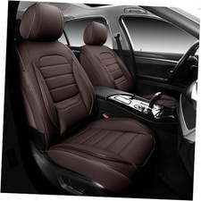 Brown Car Seat Covers Full Set, Universal Faux Leather Seat FullSet Brown1