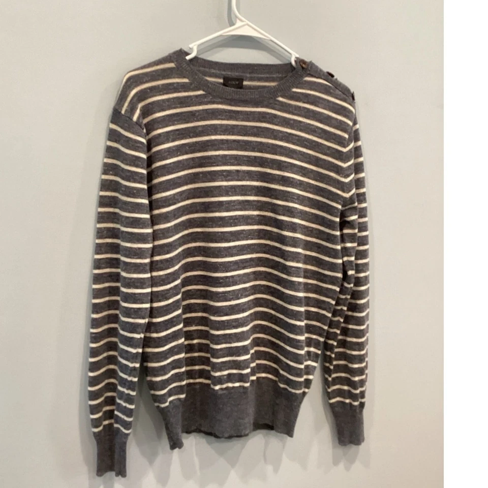 Suéter Pescador J.CREW Para Hombres Talla Mediana Lino Lana Gris Alpaca Rayas Botón Foto 2 de 4