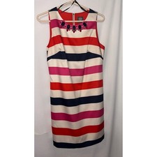 Vince Camuto Striped Sheath Dress Sleeveless Jewel Neck Size 8 Career