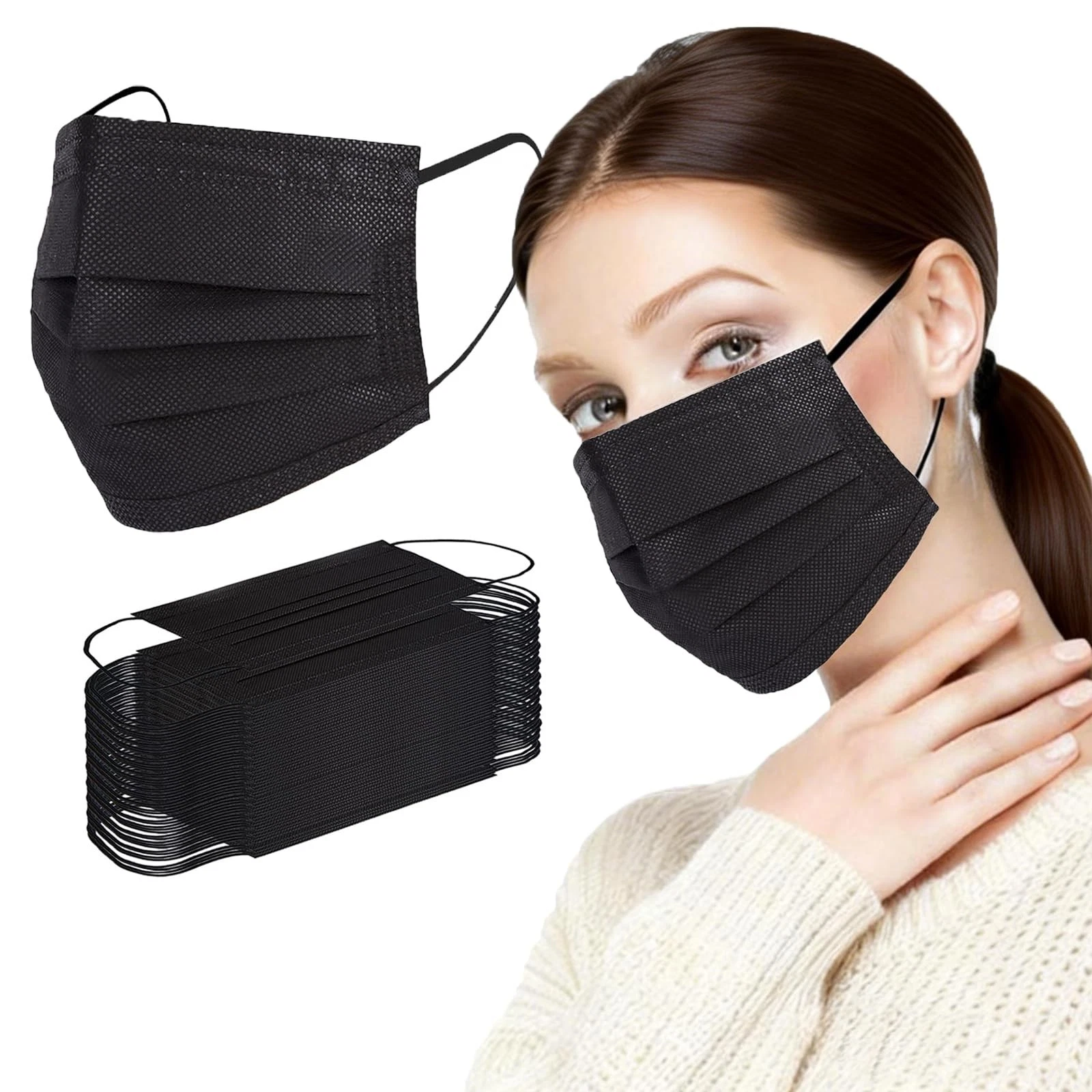 200 PCS Black Disposable Face Mask 3 Ply Protection Face Masks
