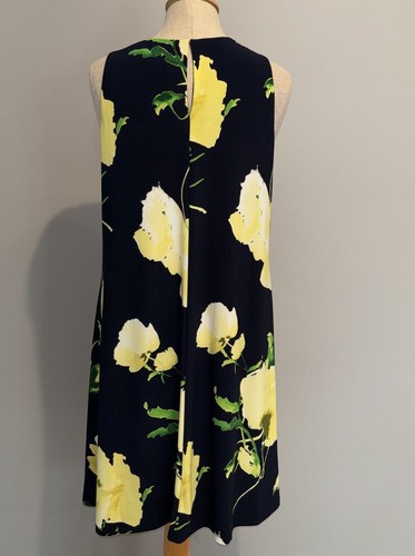 Anne Klein Dress Navy Blue & Yellow Floral Print Sz 10 - 第 3/7 張圖片