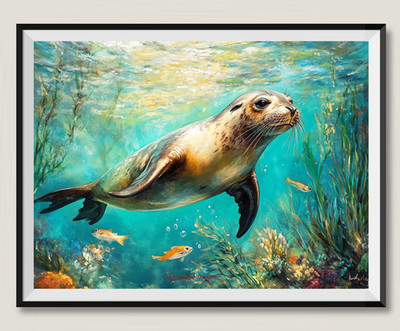 Graceful Sea Lion - DIY Chart Counted Cross Stitch Patterns Needlework DMC Color