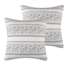 Levtex Home Adare Taupe Euro Sham 26x26in Striped Floral Taupe Grey Cream Cotton