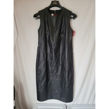 SPANX Women's Black Faux Leather Sleeveless Sheath Dress Size M Knee Length