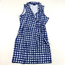 Talbots Effortless Jersey Kelley Dress Blue Gingham Size LP Large Petite