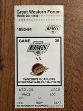 March 23 1994 GRETZKY #802 All Time Goals kings Ticket Authentic