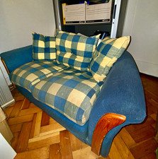 Europa 2 Seater Check Woven Fabric Sofa bed Wooden Scroll Arms Removable Cushion