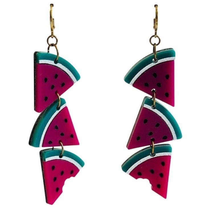 Watermelon Bite Earrings resin statement dangle P… - image 1