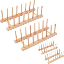 4Pack Bamboo Wooden Dish Rack, Plate Rack Stand Pot Lid Holder, Kitchen Cabinet