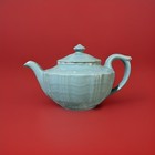 40s Hall Birch Light Blue Teapot Darby Pattern Victorian Style Pottery USA